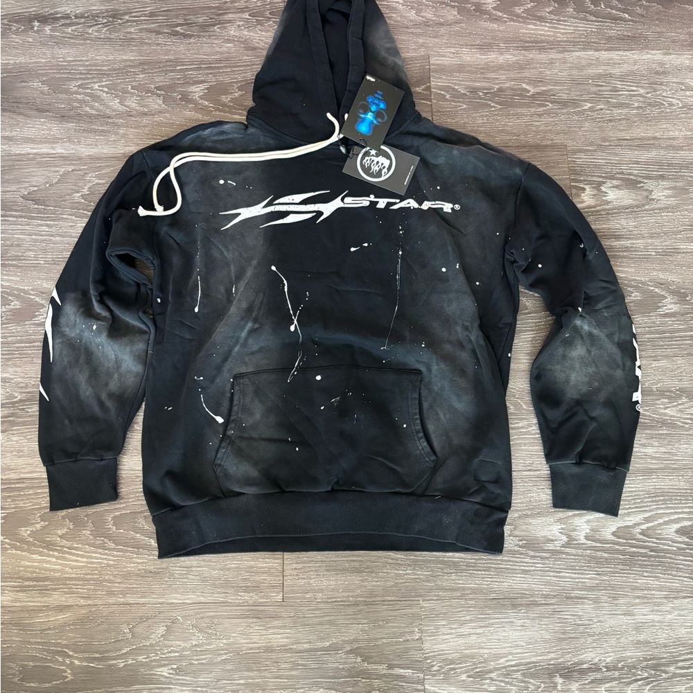 Hellstar Black Graphic Pullover Hoodie with White Splatter